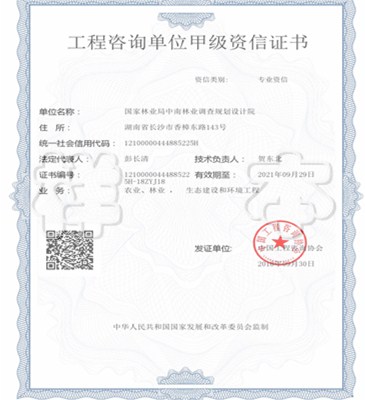 工程咨询单位甲级资信证书