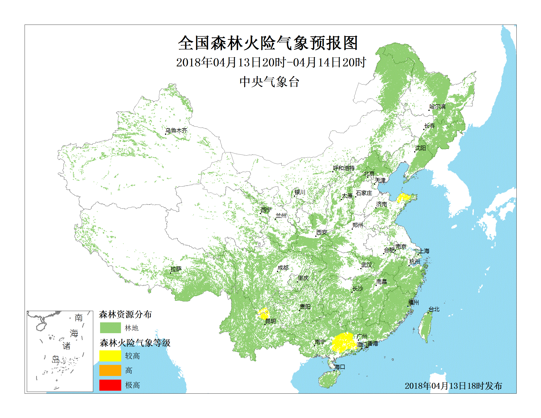 广西东部,广东西部,四川南部,云南北部等地的部分地区森林火险气象图片